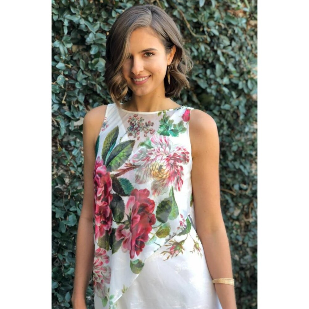 Anthropologie Eva Franco Rose Floral Sleeveless Chiffon Dress